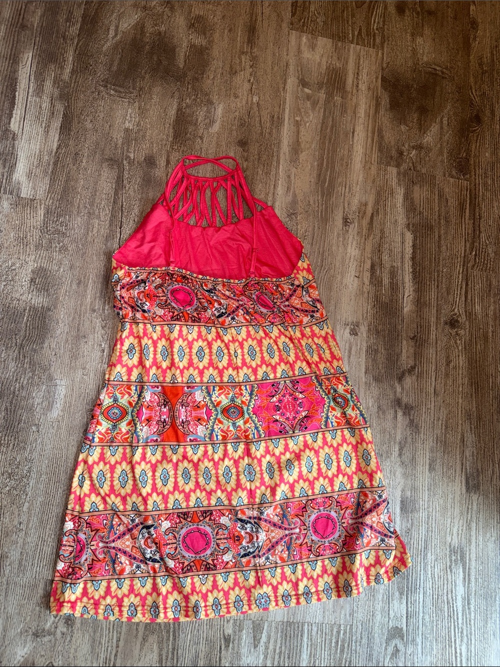 chic me Pink and Orange One-Shoulder Patterned Summer Dress - Picture 7 of 7